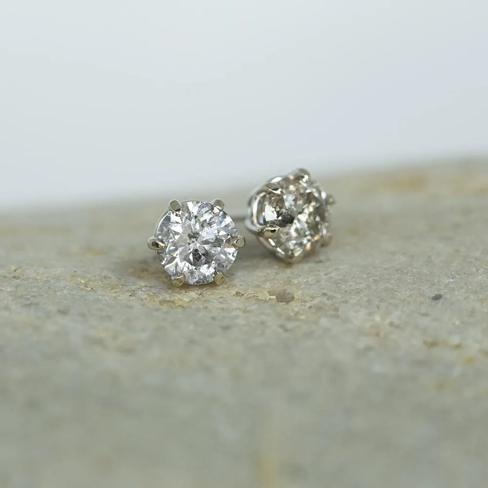 1.40ctw Salt and Pepper Diamond Stud Earrings in 6 Prong Settings in 14k White Gold