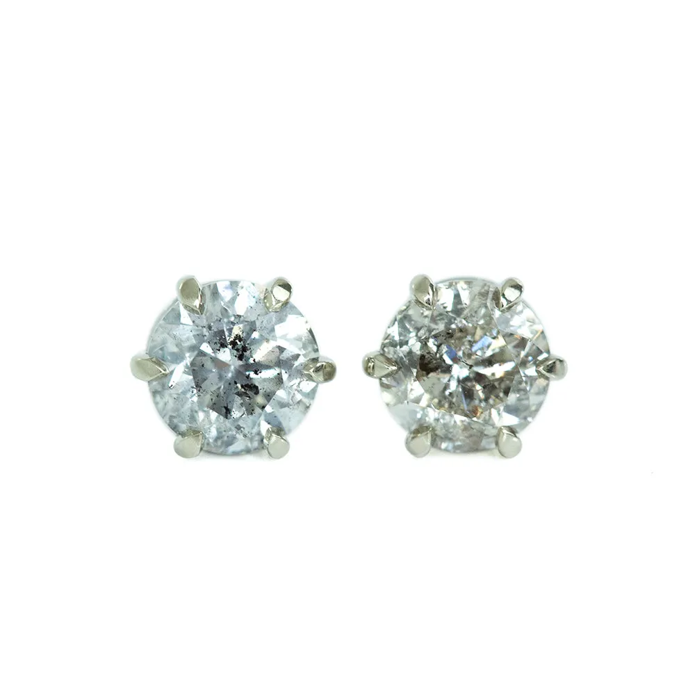 1.40ctw Salt and Pepper Diamond Stud Earrings in 6 Prong Settings in 14k White Gold