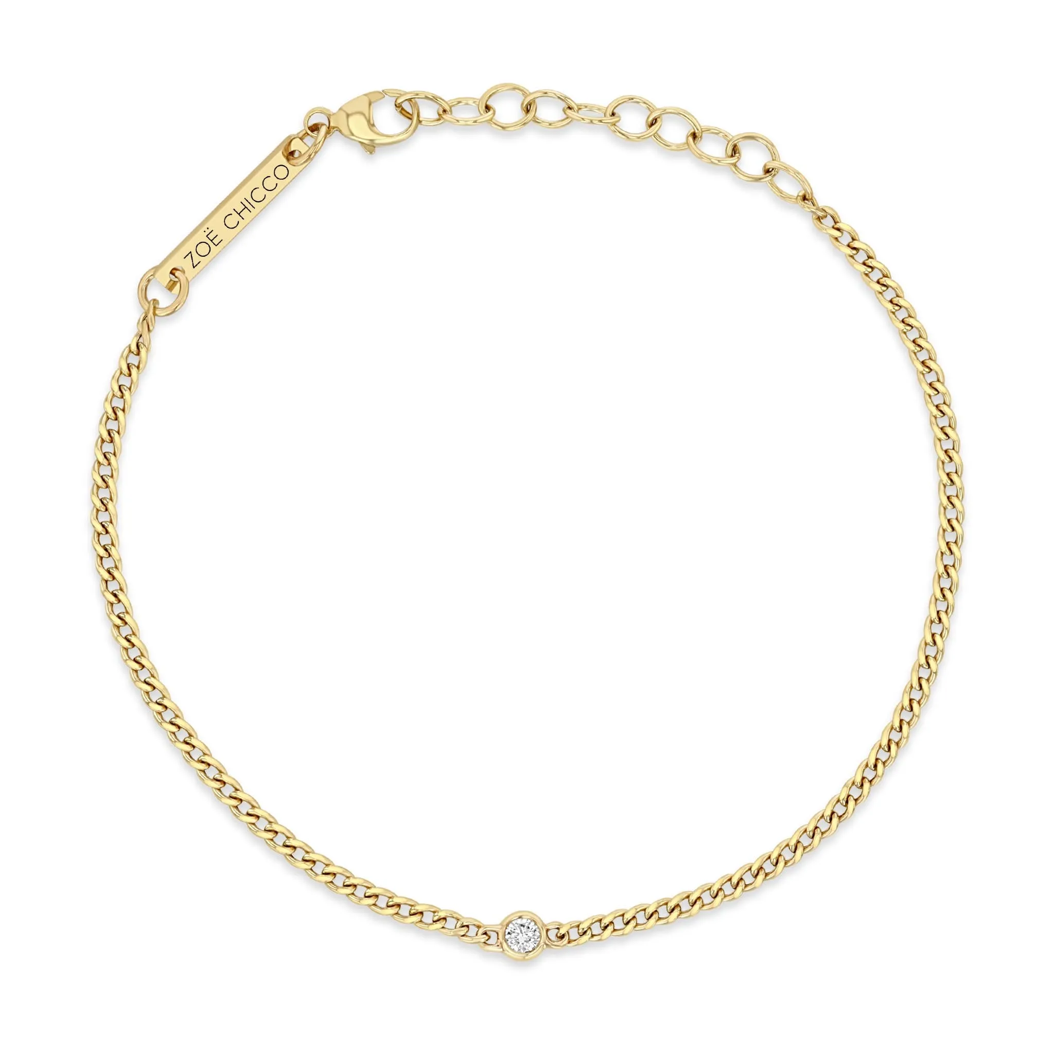 14k Extra Small Curb Chain Bracelet with Floating Diamond