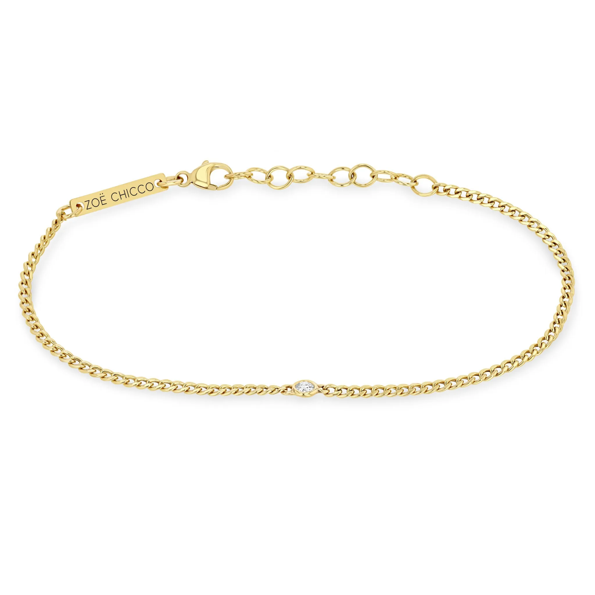 14k Extra Small Curb Chain Bracelet with Floating Diamond