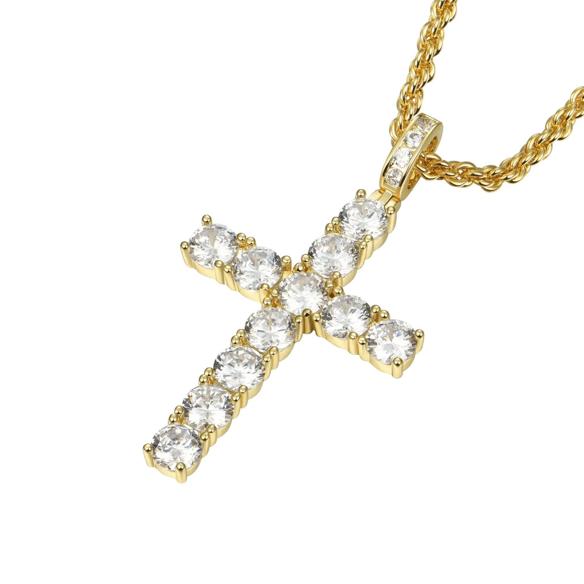 14K Gold Iced Tennis Cross Pendant and Tennis Bracelet Gift Set