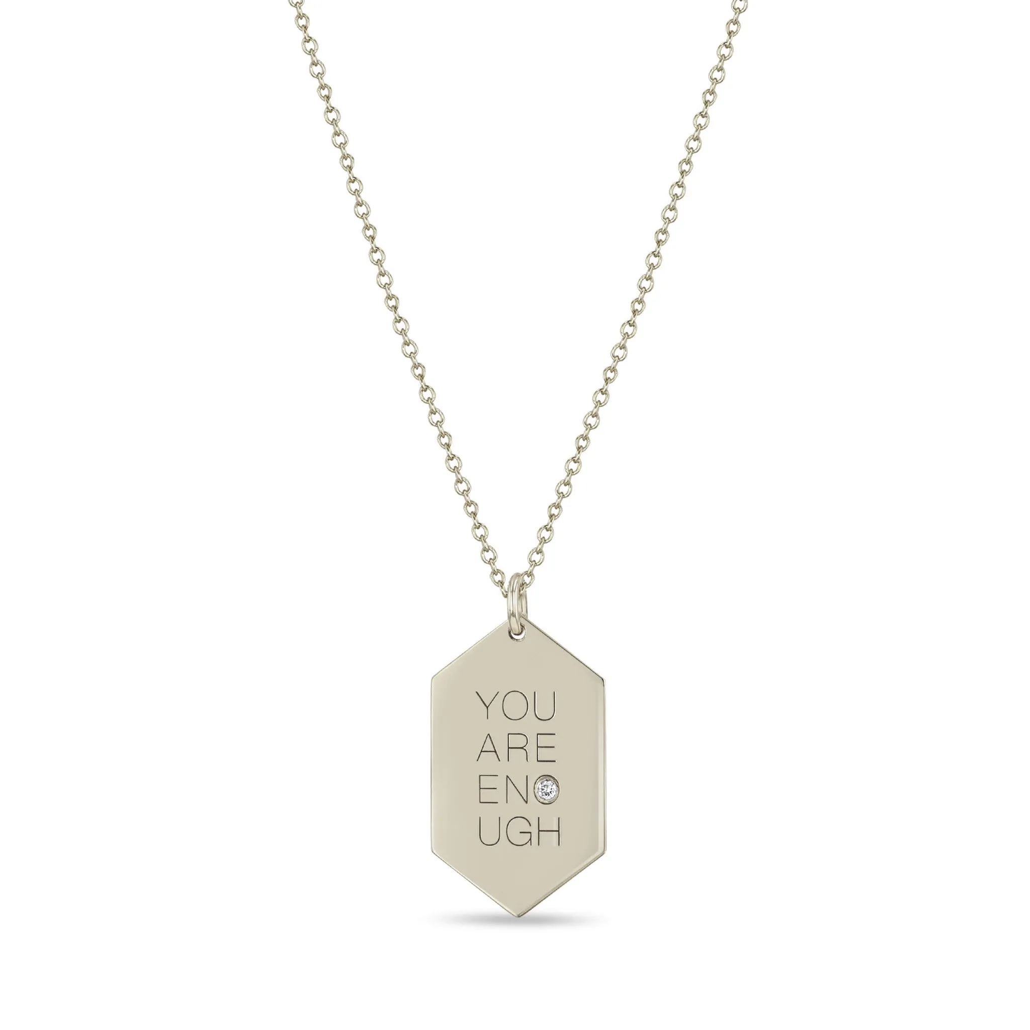 14k Medium You are Enough Elongated Hexagon Pendant Necklace