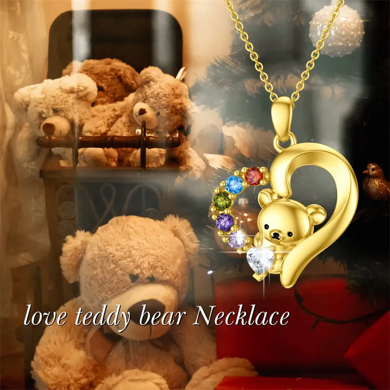 14K Real Gold Bear Necklace for Women Yellow Gold Cute Animal Necklace Jewelry Gift for Birthday Christmas Gold Chain 16-18