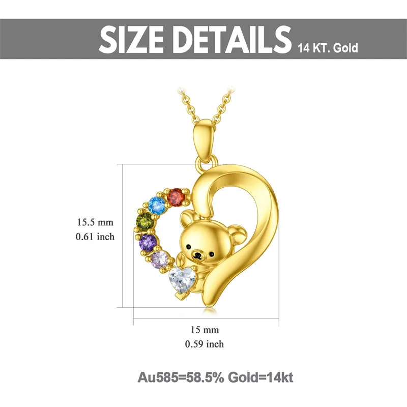 14K Real Gold Bear Necklace for Women Yellow Gold Cute Animal Necklace Jewelry Gift for Birthday Christmas Gold Chain 16-18