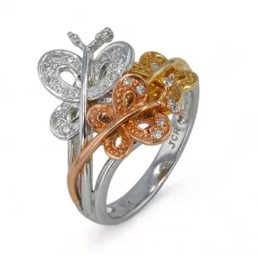 14K Tri Color Butterfly Ring With Diamonds - 20626