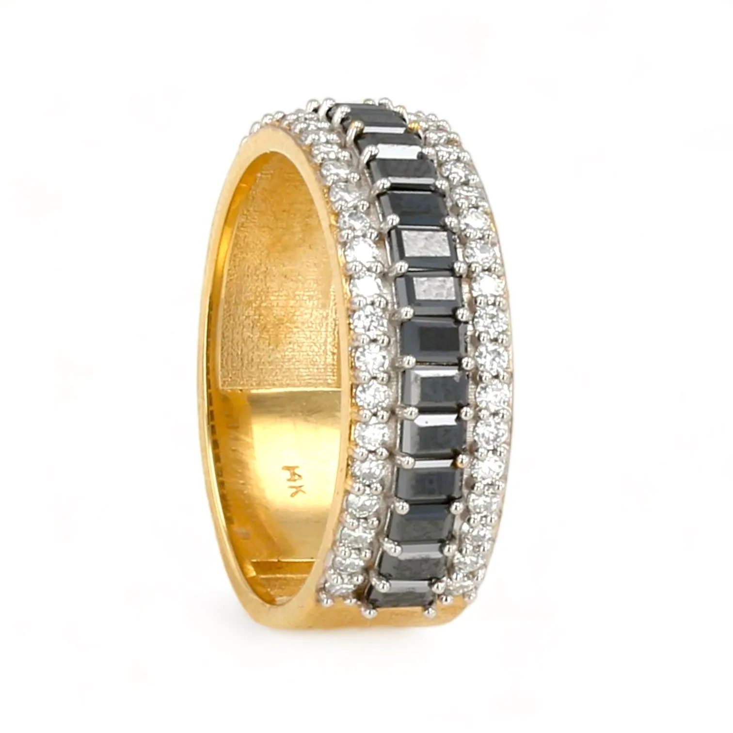 14K Yellow gold black diamond solid band ring-162838