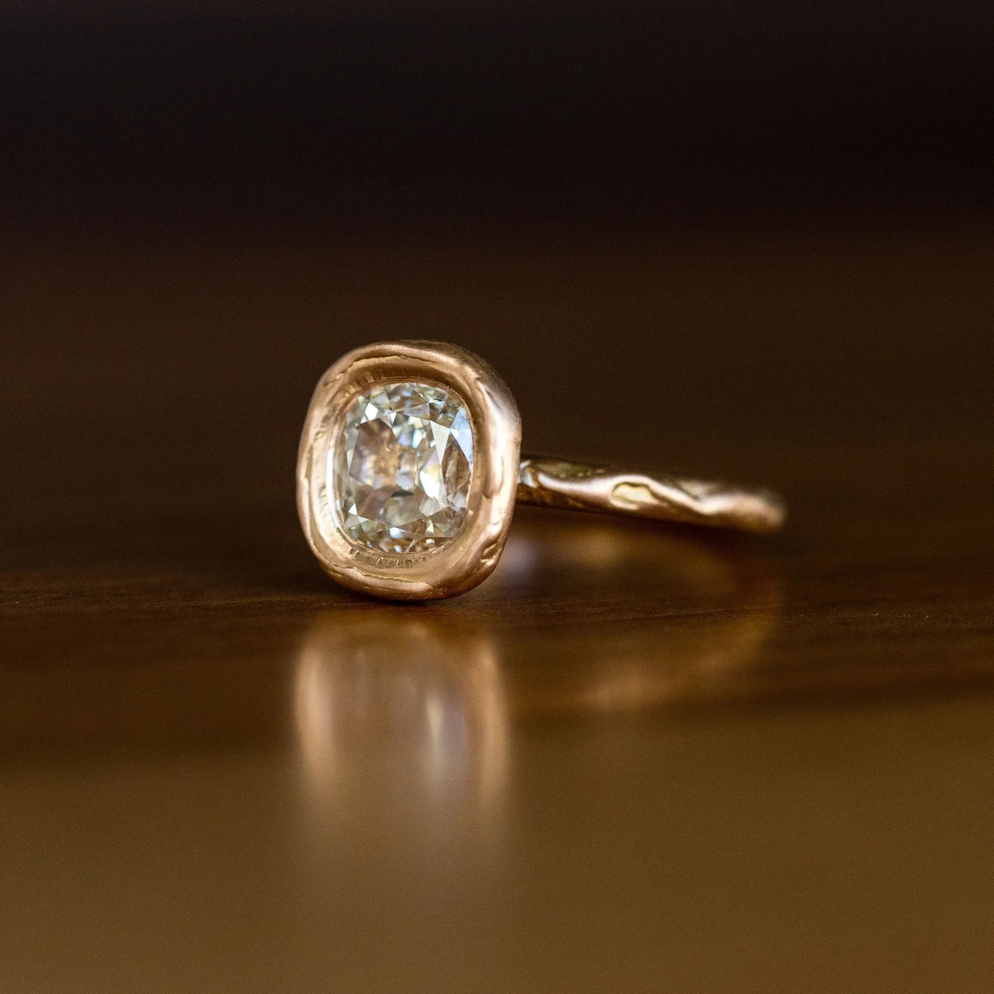 1.54ct Old Cushion Cut Bezel Rose Gold Ring in 18k Rose