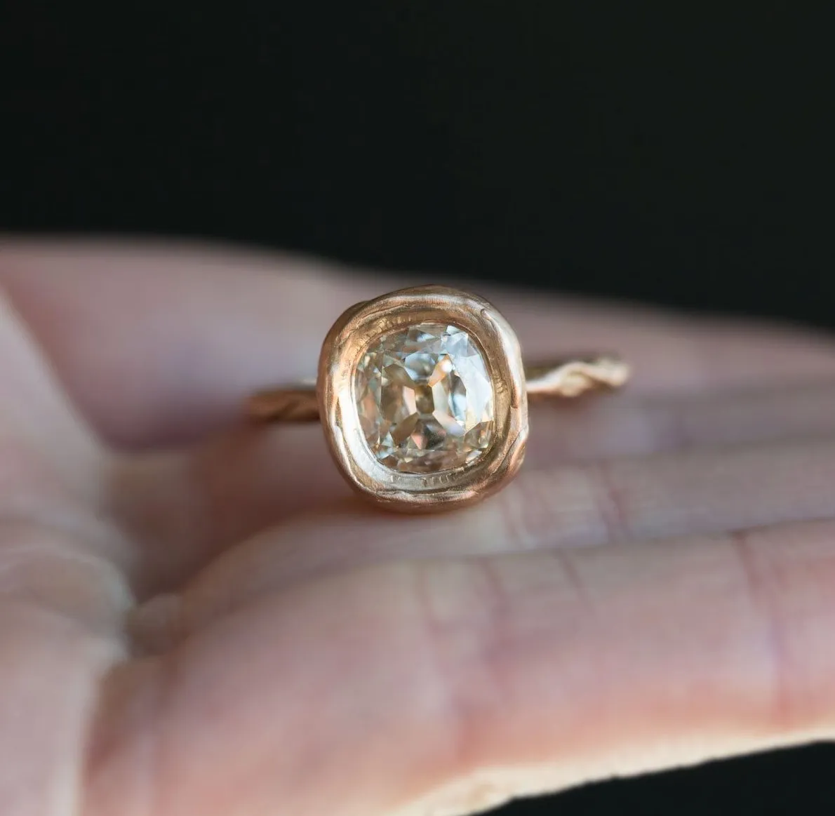 1.54ct Old Cushion Cut Bezel Rose Gold Ring in 18k Rose