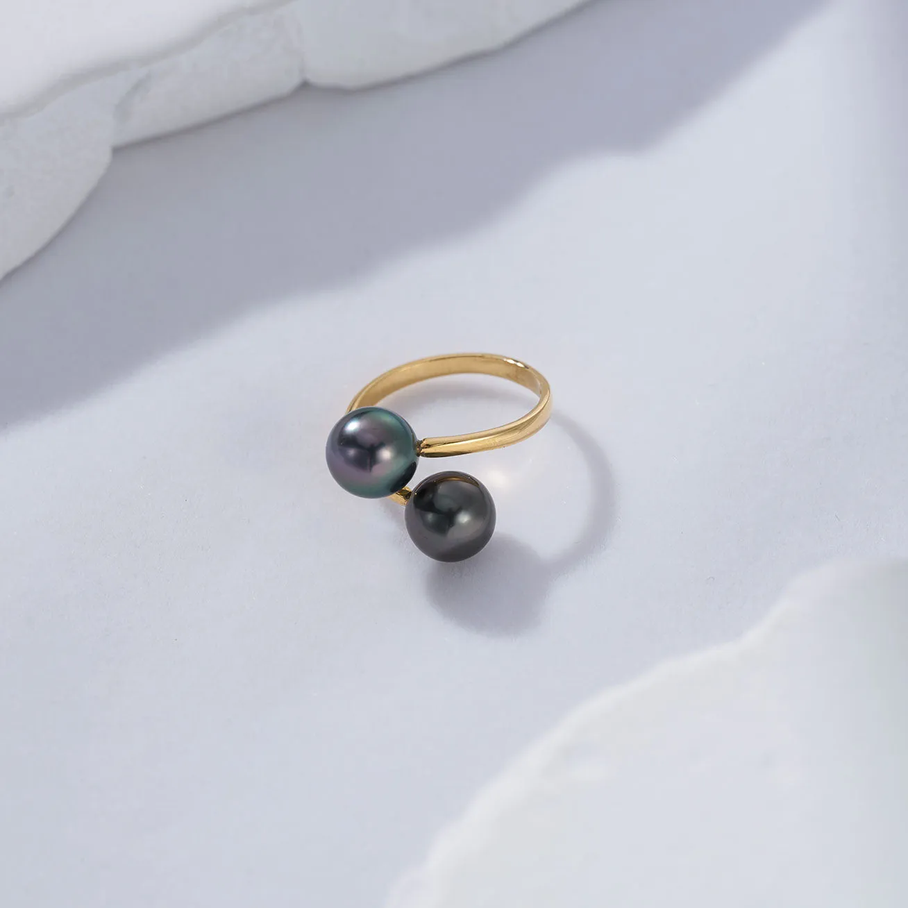 18K Solid Gold Tahitian Pearl Ring KR00068