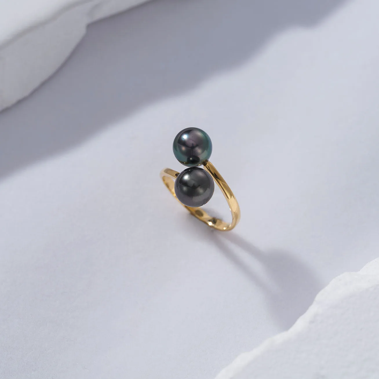 18K Solid Gold Tahitian Pearl Ring KR00068