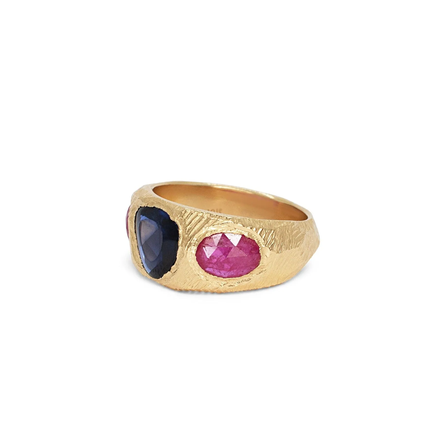 18K Three Stone Ring in Blue Sapphire and Ruby