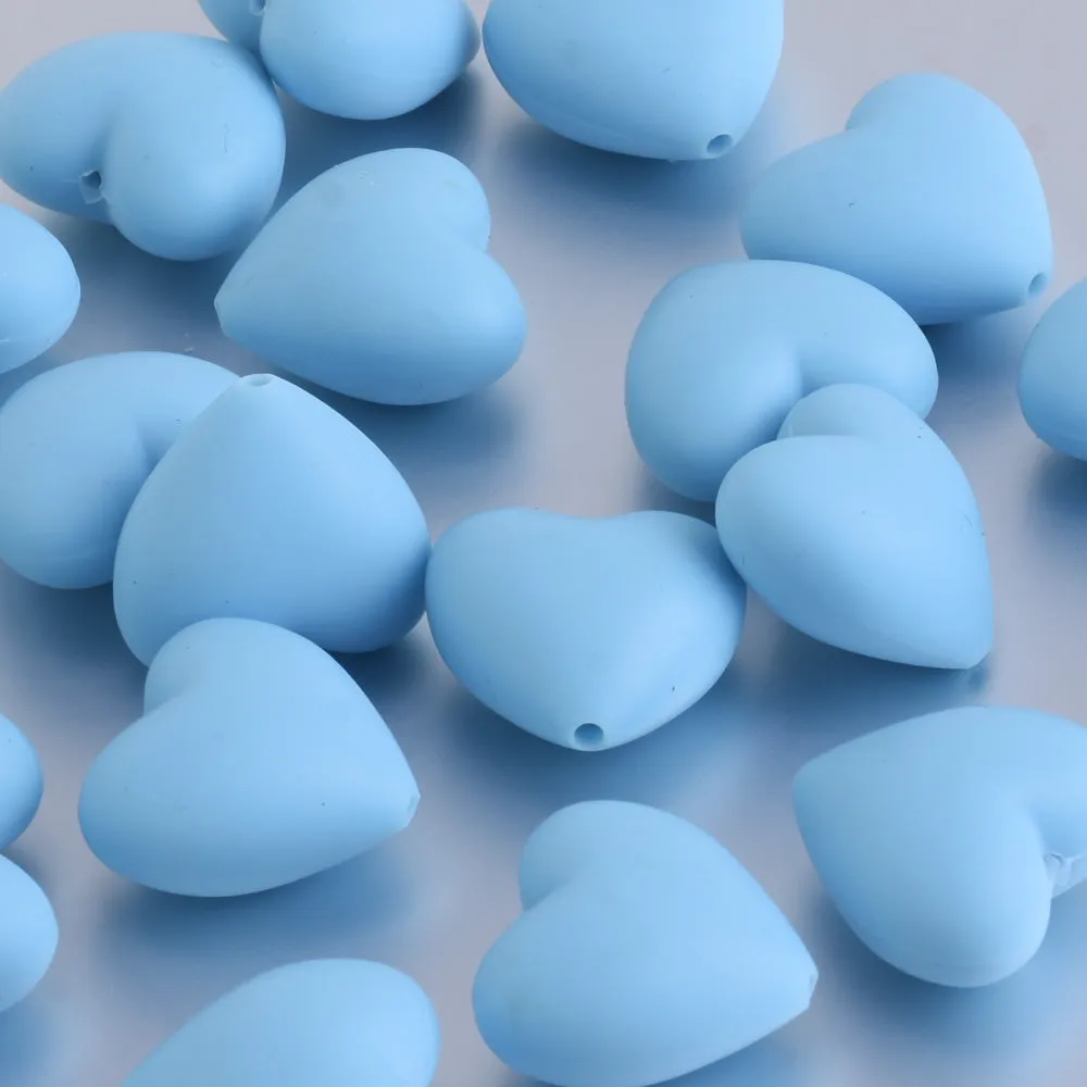 20*19*12MM Heart Silicone Beads 100% Food Grade Silicone Beads BPA Free Sensory Beads diy Necklace bracelet blue 20pcs