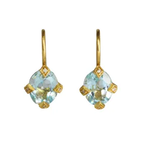 22K Gold Antique Prong-Set Oval Sky Blue Topaz Earrings