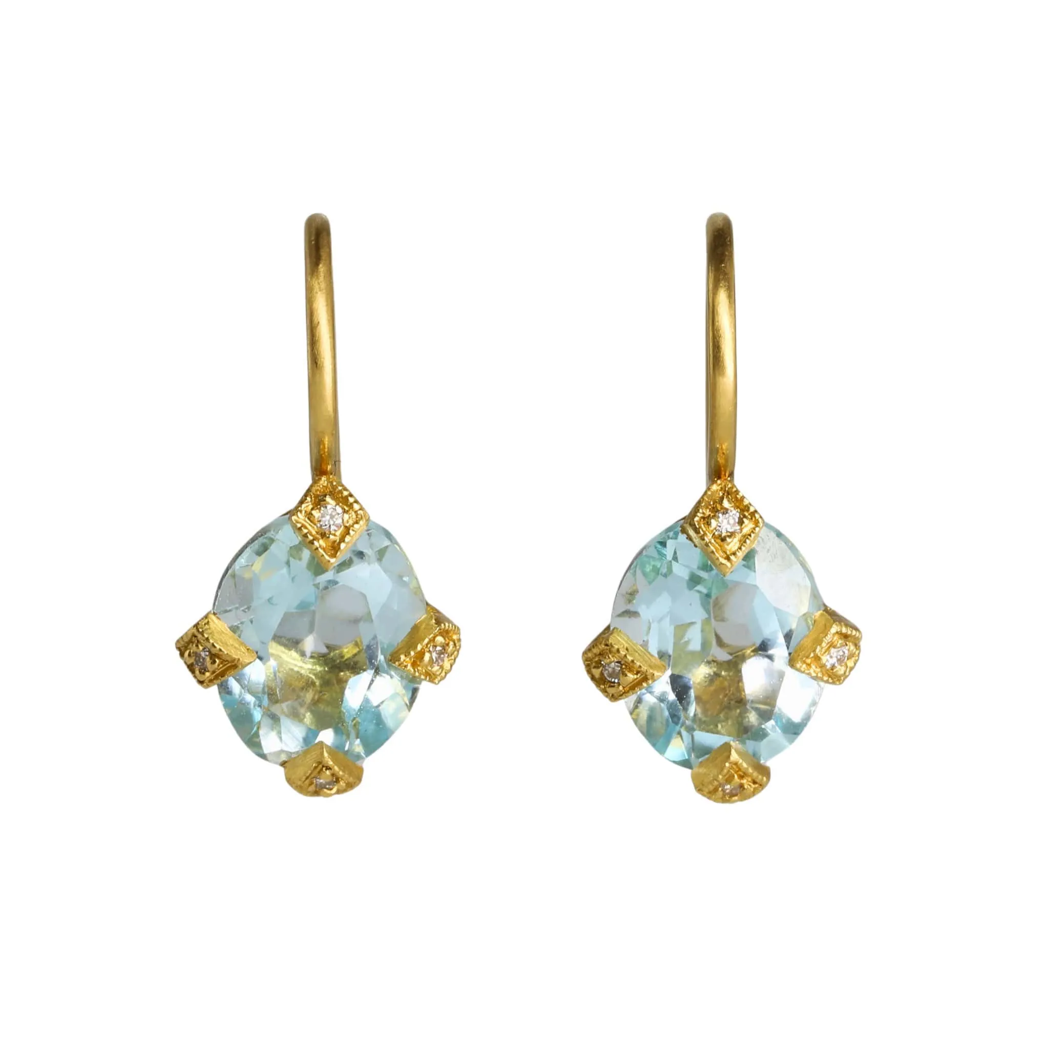 22K Gold Antique Prong-Set Oval Sky Blue Topaz Earrings