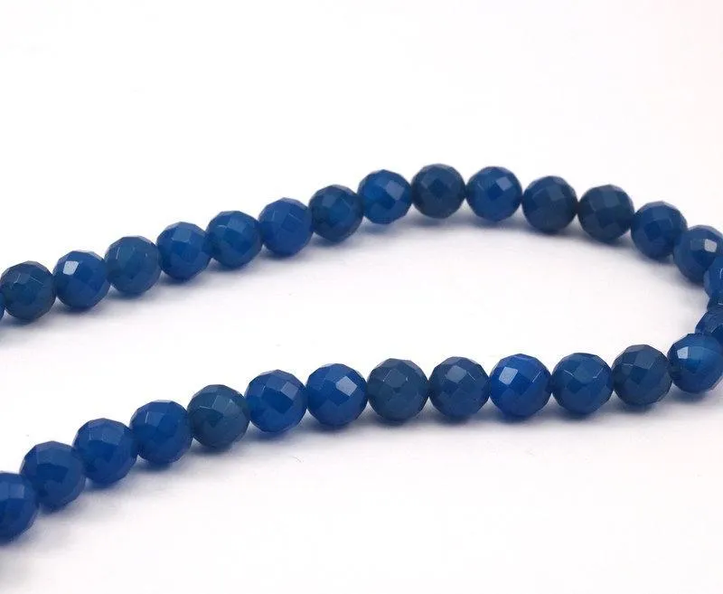 8mm Blue Agate Gemstone Beads - 48 Pcs T028