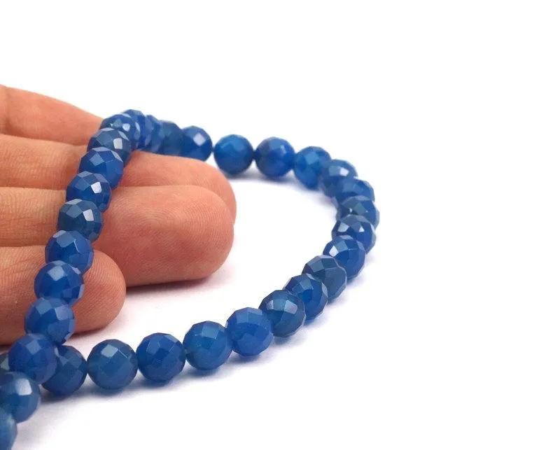 8mm Blue Agate Gemstone Beads - 48 Pcs T028