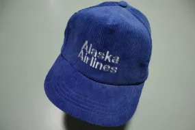 Alaska Airlines Vintage Blue Corduroy 80's Adjustable Back Company Hat