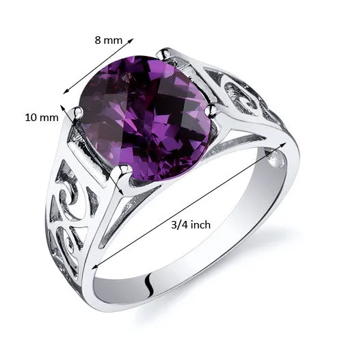 Alexandrite Ring Sterling Silver Oval Shape 3.5 Carats Size 9