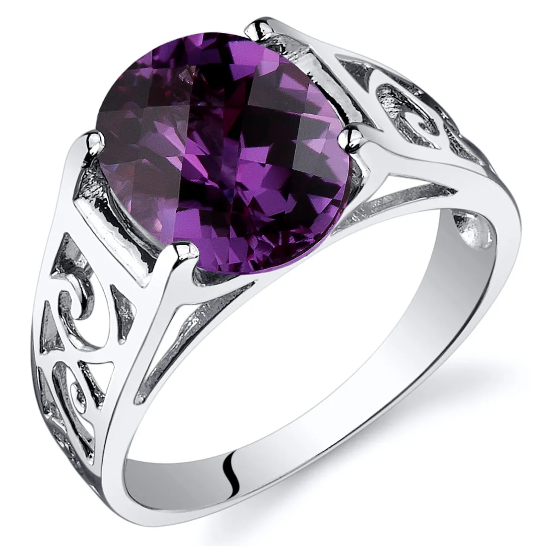 Alexandrite Ring Sterling Silver Oval Shape 3.5 Carats Size 9