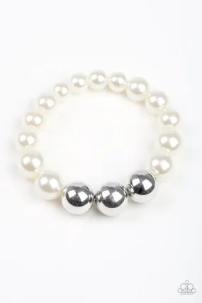 All Dressed UPTOWN White and Silver Pearl Bracelet - Paparazzi Accessories