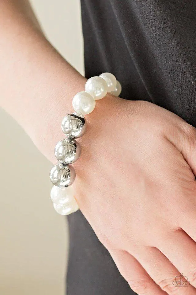 All Dressed UPTOWN White and Silver Pearl Bracelet - Paparazzi Accessories