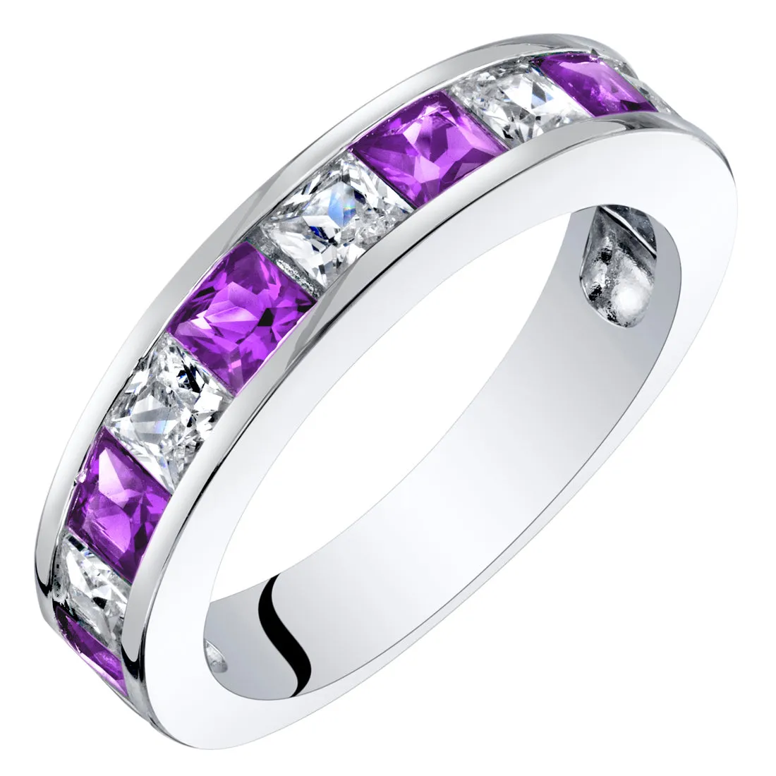 Amethyst Princess Cut Sterling Silver Band Size 5