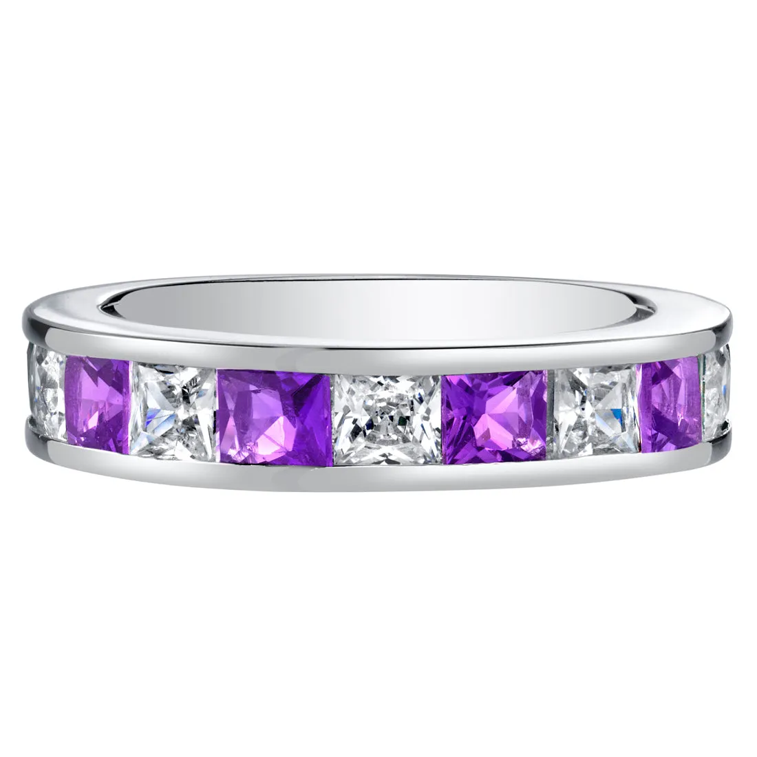 Amethyst Princess Cut Sterling Silver Band Size 5