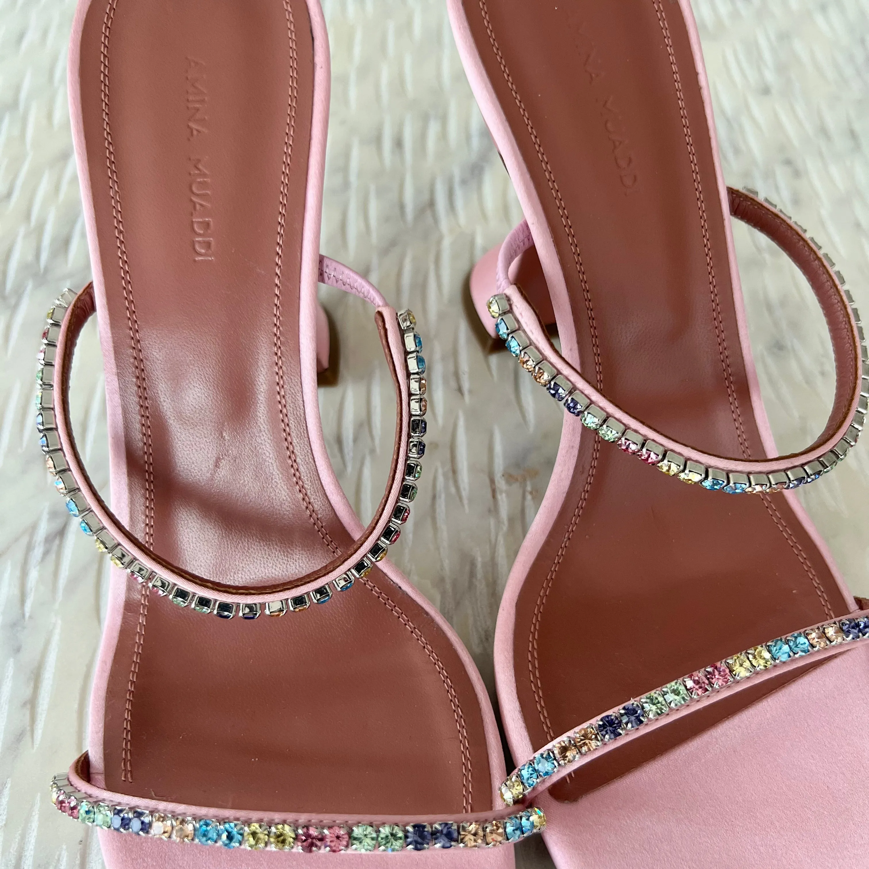 AMINA MUADDI Gilda crystal-embellished satin mules