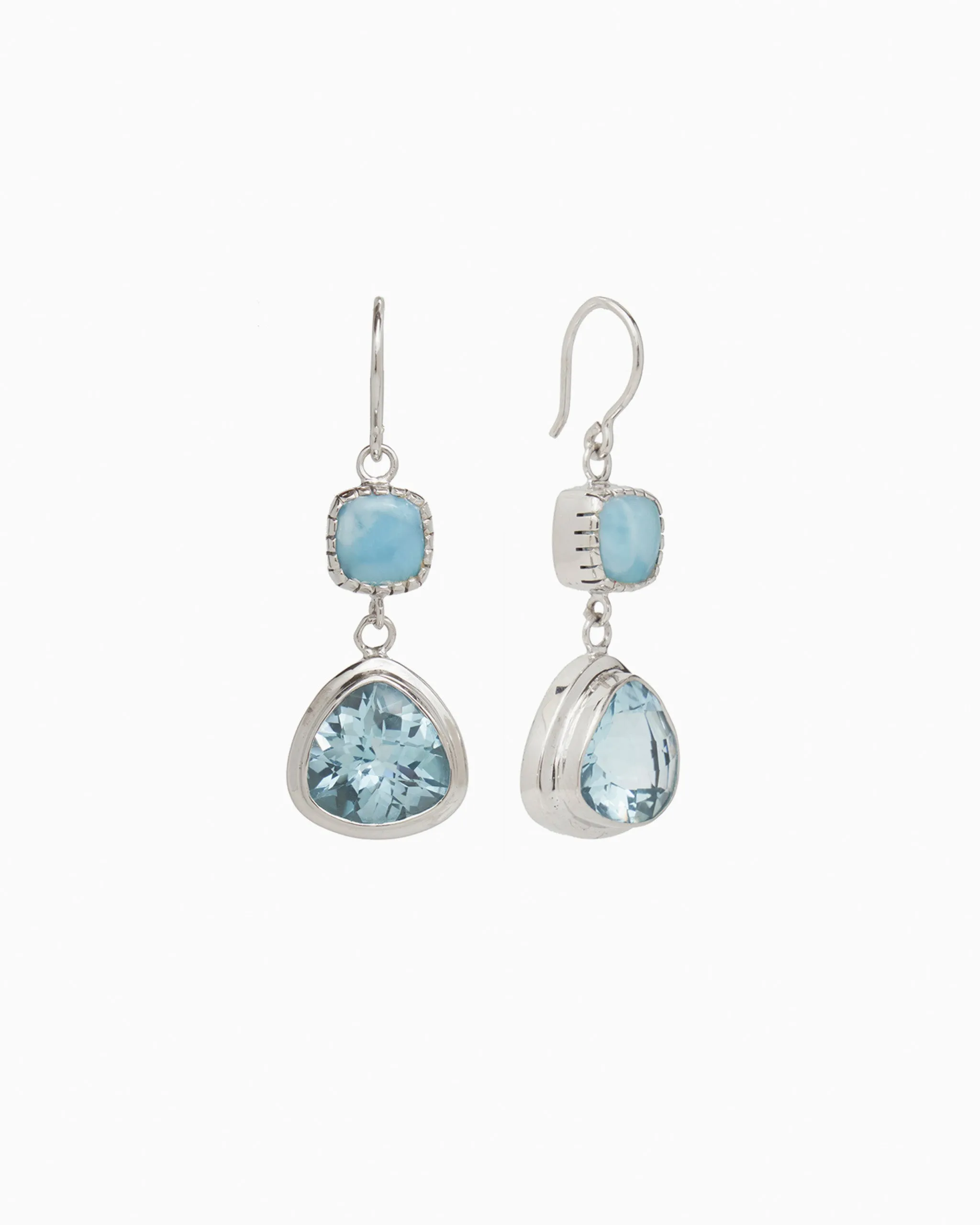 Angelfish Double Stone Drop Earrings - Larimar/Blue Topaz