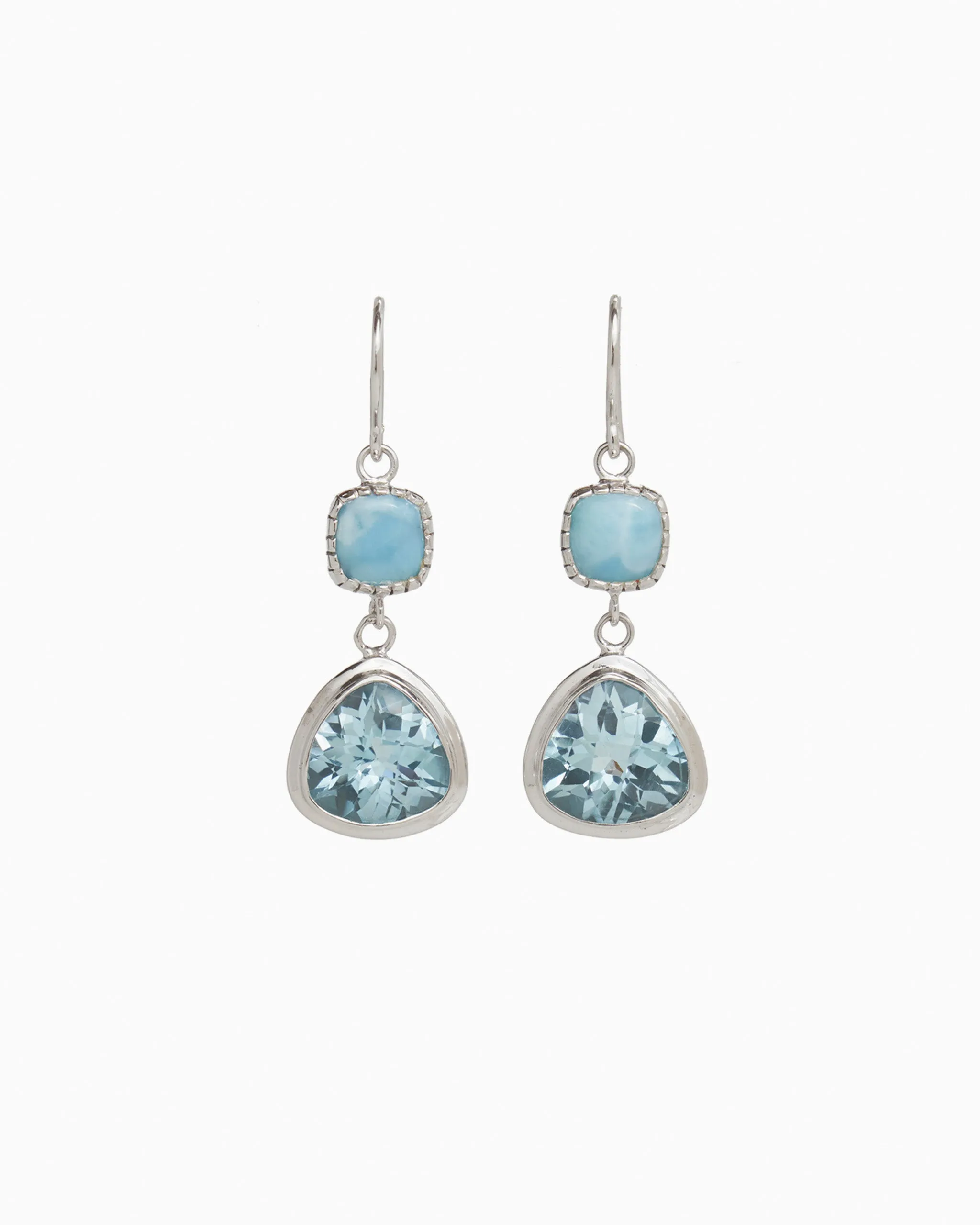 Angelfish Double Stone Drop Earrings - Larimar/Blue Topaz