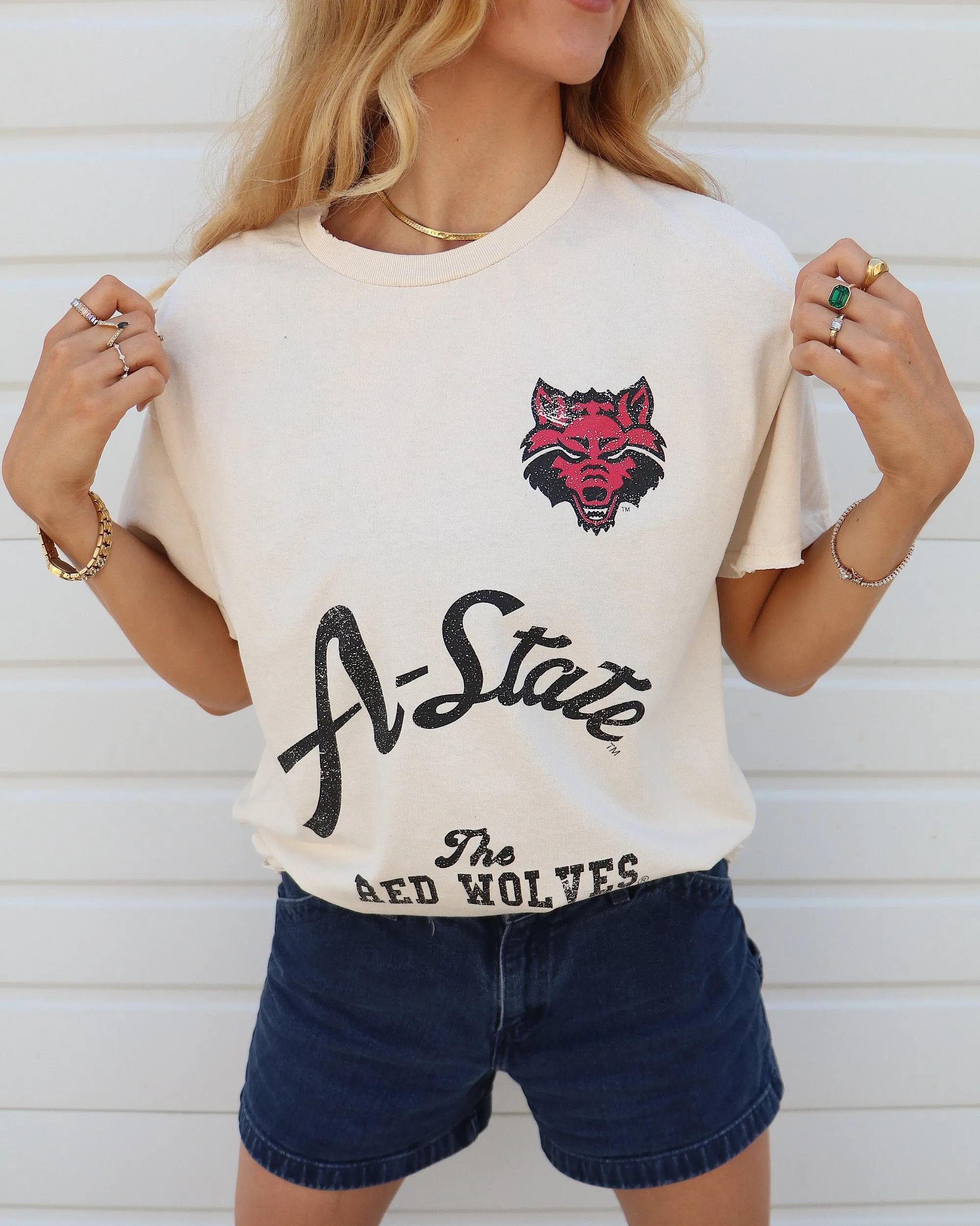 Arkansas State Red Wolves Quality Off White Thrifted Tee