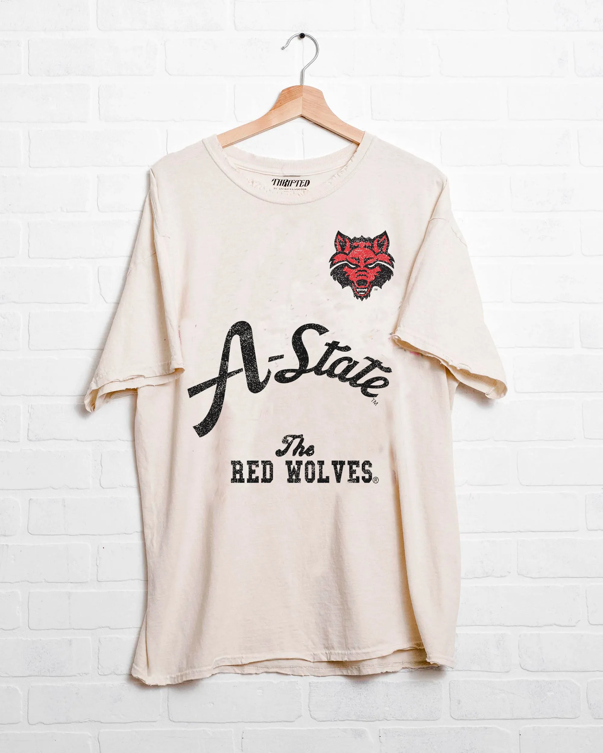 Arkansas State Red Wolves Quality Off White Thrifted Tee