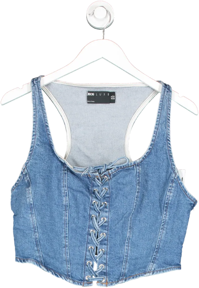 ASOS Blue Denim Lace Up Corset Top UK 16