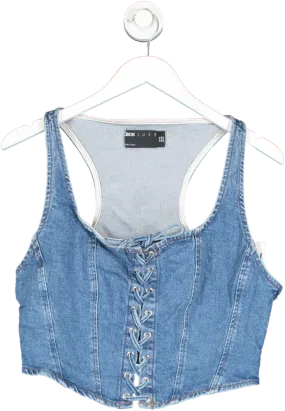 ASOS Blue Denim Lace Up Corset Top UK 16