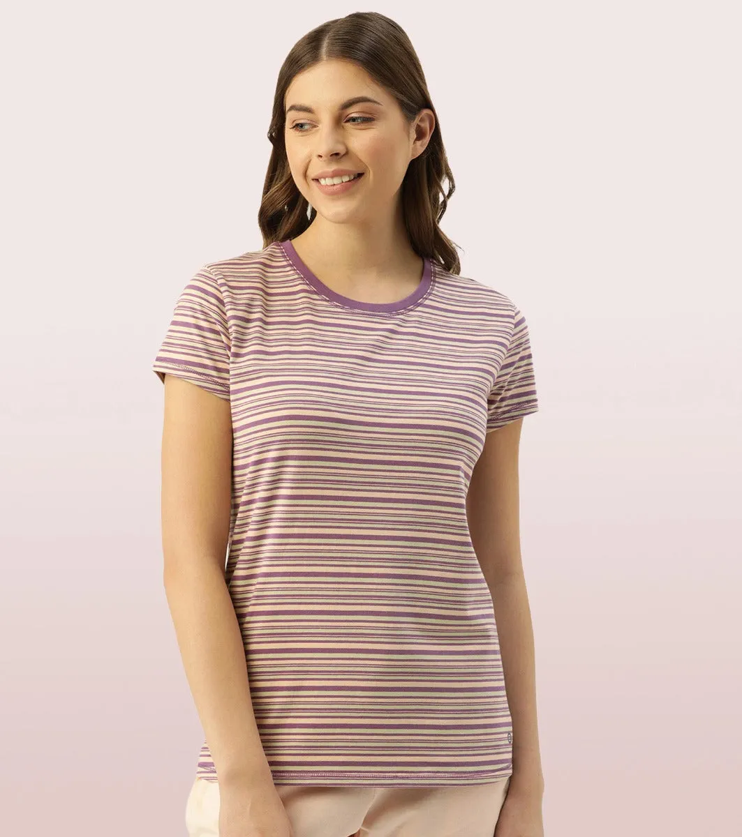 Basic Crew Tee – Striped | Short Sleeve Crew Neck Stretch Cotton Tee