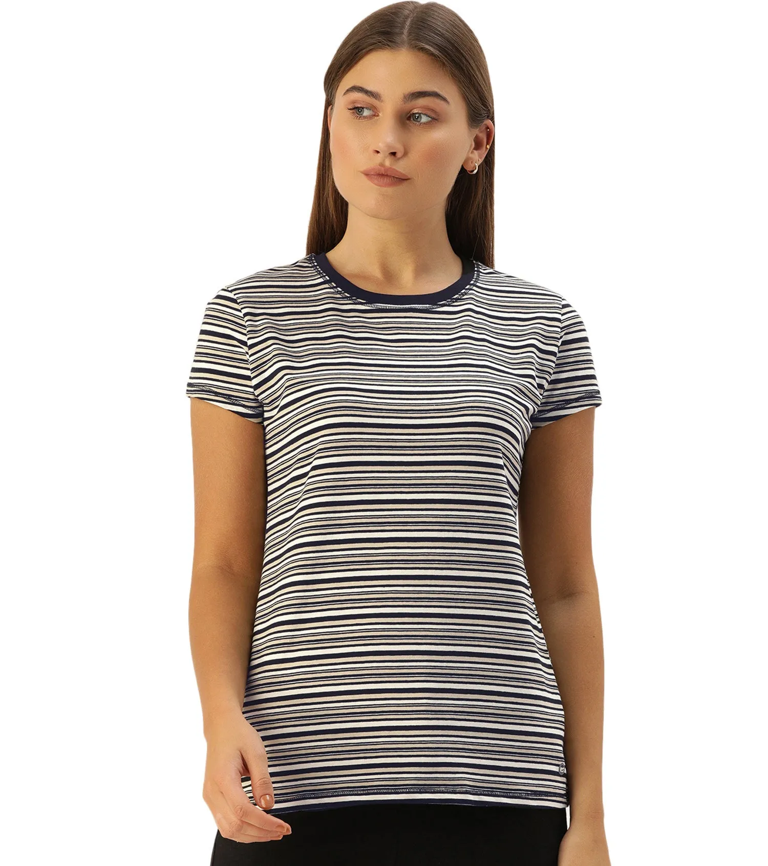 Basic Crew Tee – Striped | Short Sleeve Crew Neck Stretch Cotton Tee