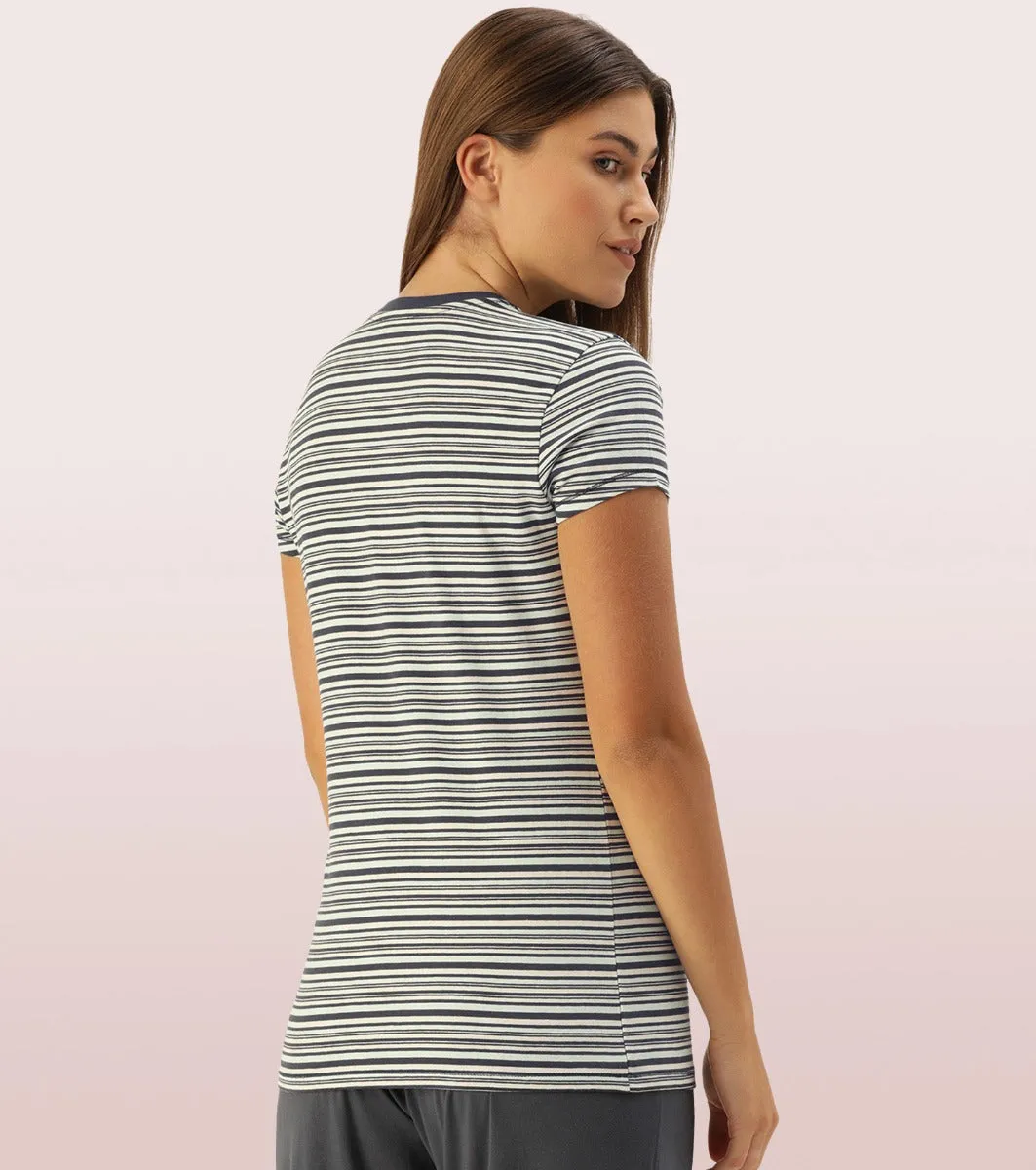 Basic Crew Tee – Striped | Short Sleeve Crew Neck Stretch Cotton Tee