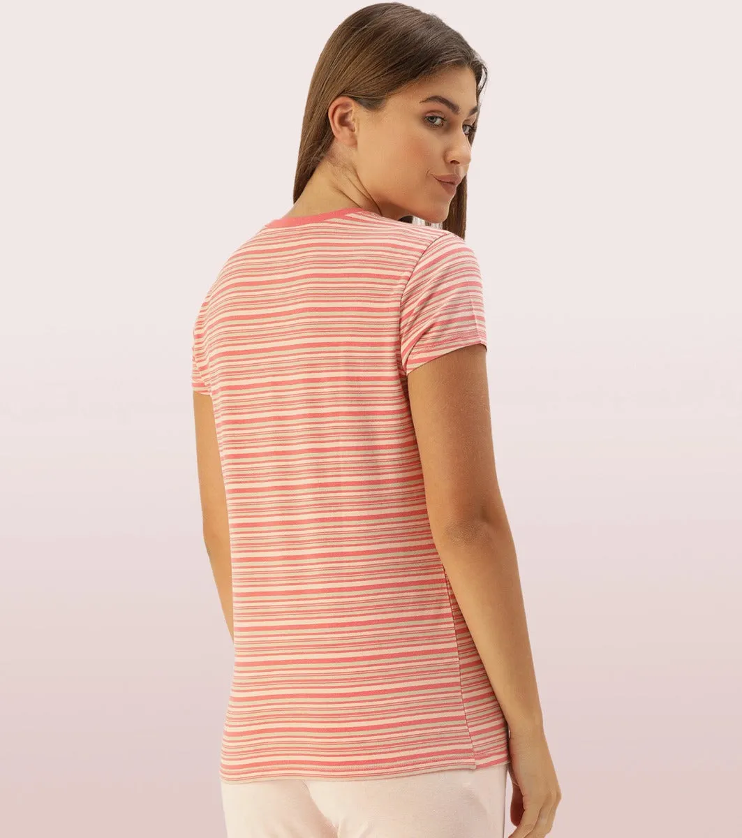 Basic Crew Tee – Striped | Short Sleeve Crew Neck Stretch Cotton Tee