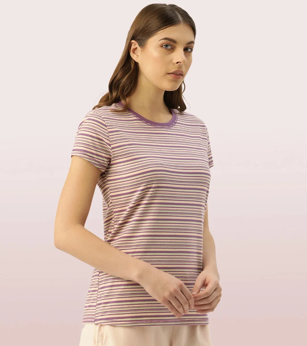 Basic Crew Tee – Striped | Short Sleeve Crew Neck Stretch Cotton Tee