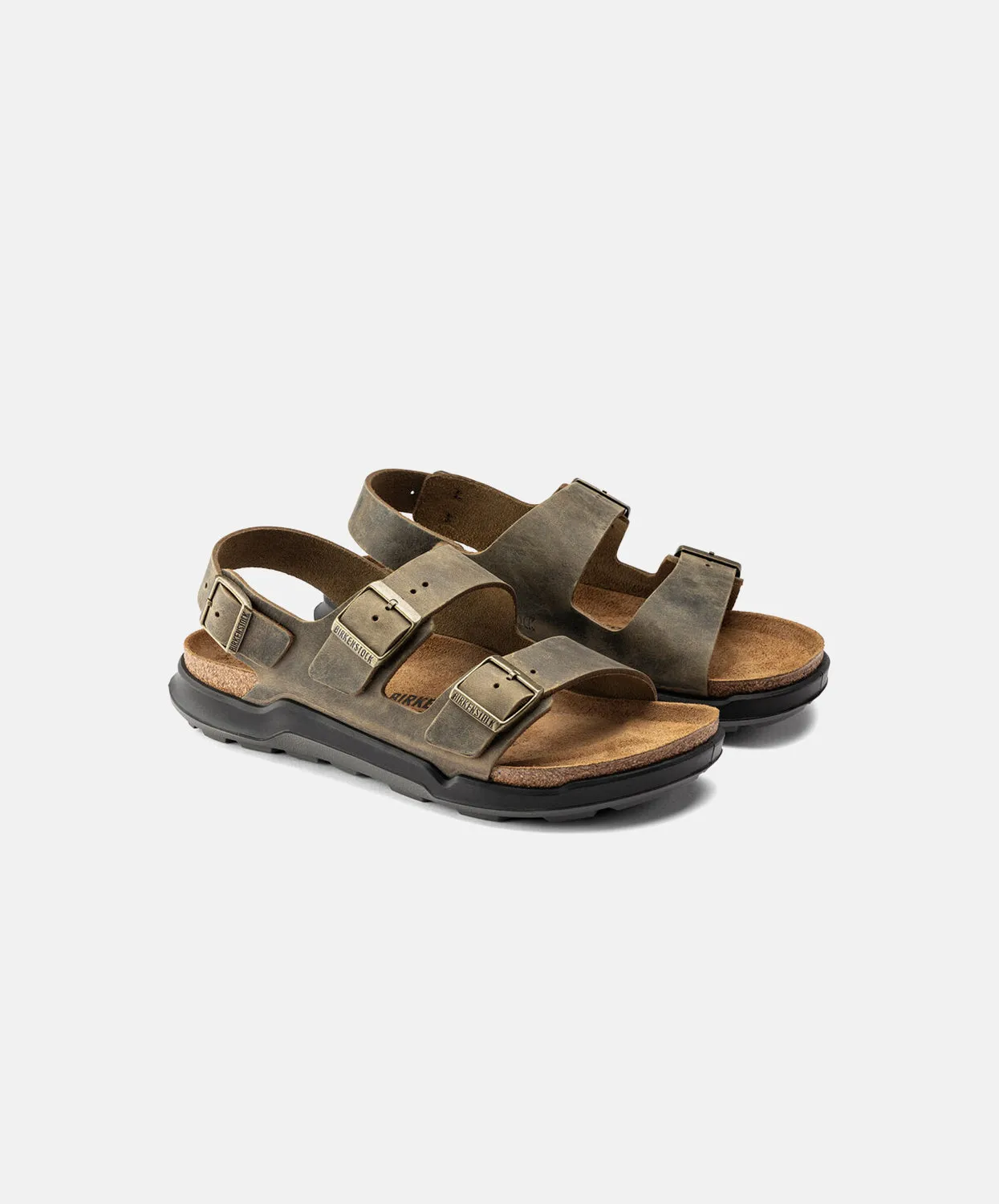 Birkenstock Milano Cross Town Oiled Leather Faded Khaki Sandals