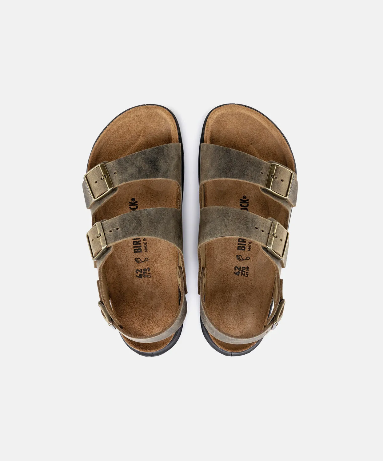 Birkenstock Milano Cross Town Oiled Leather Faded Khaki Sandals