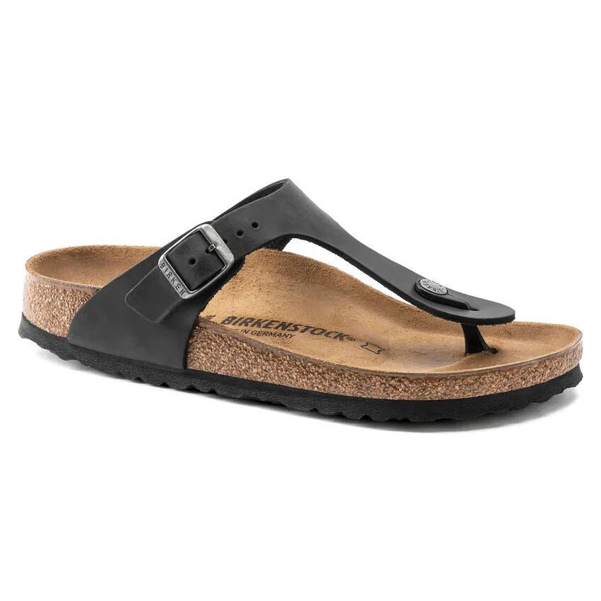 Birkenstock UNISEX Gizeh Oiled Leather (Black - Wide Fit)