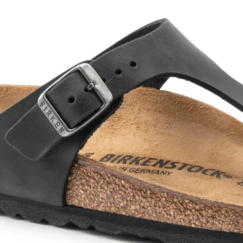 Birkenstock UNISEX Gizeh Oiled Leather (Black - Wide Fit)