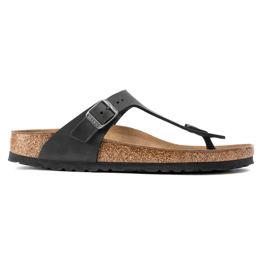 Birkenstock UNISEX Gizeh Oiled Leather (Black - Wide Fit)