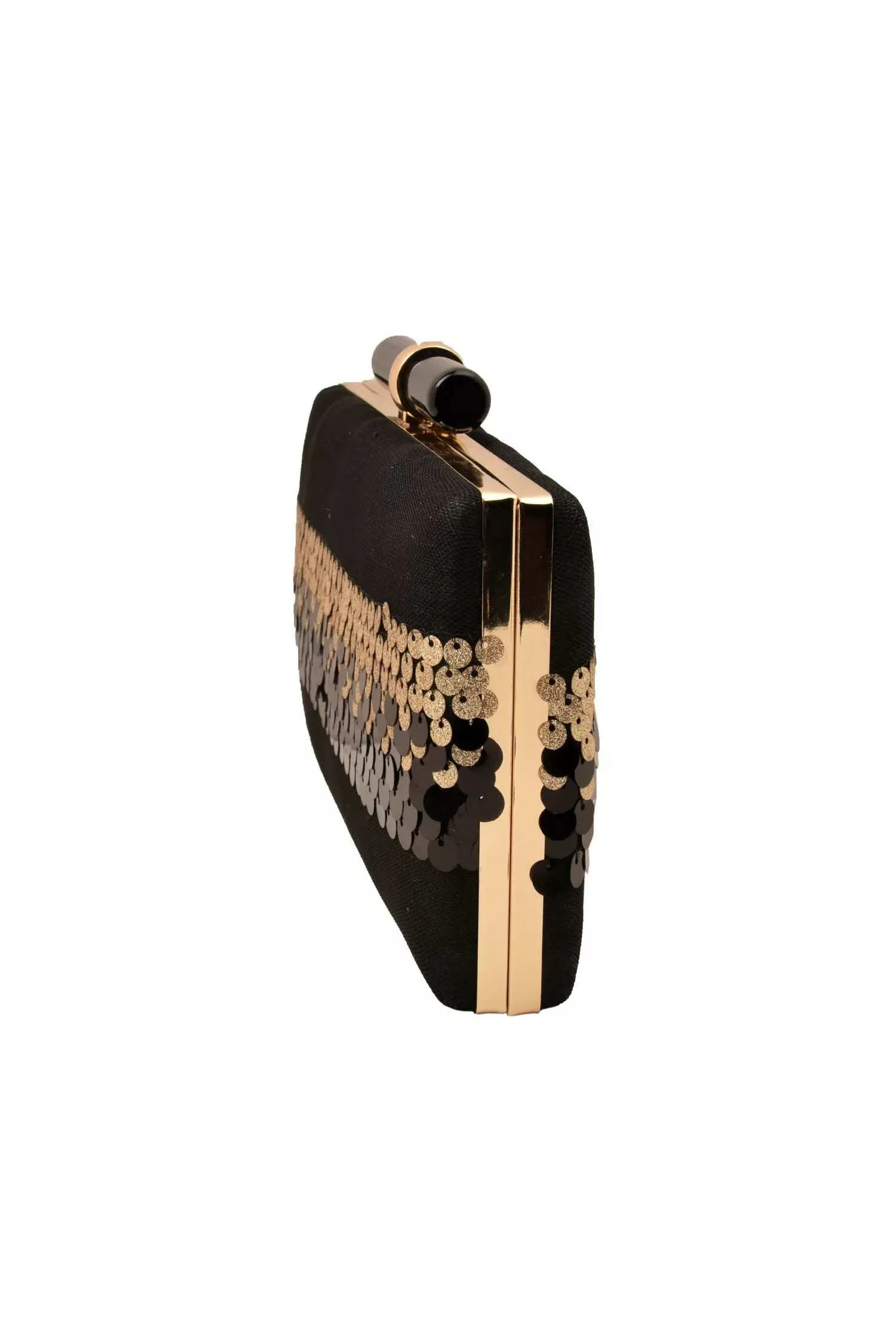 Black and Dull Gold Sequins Party Clutch