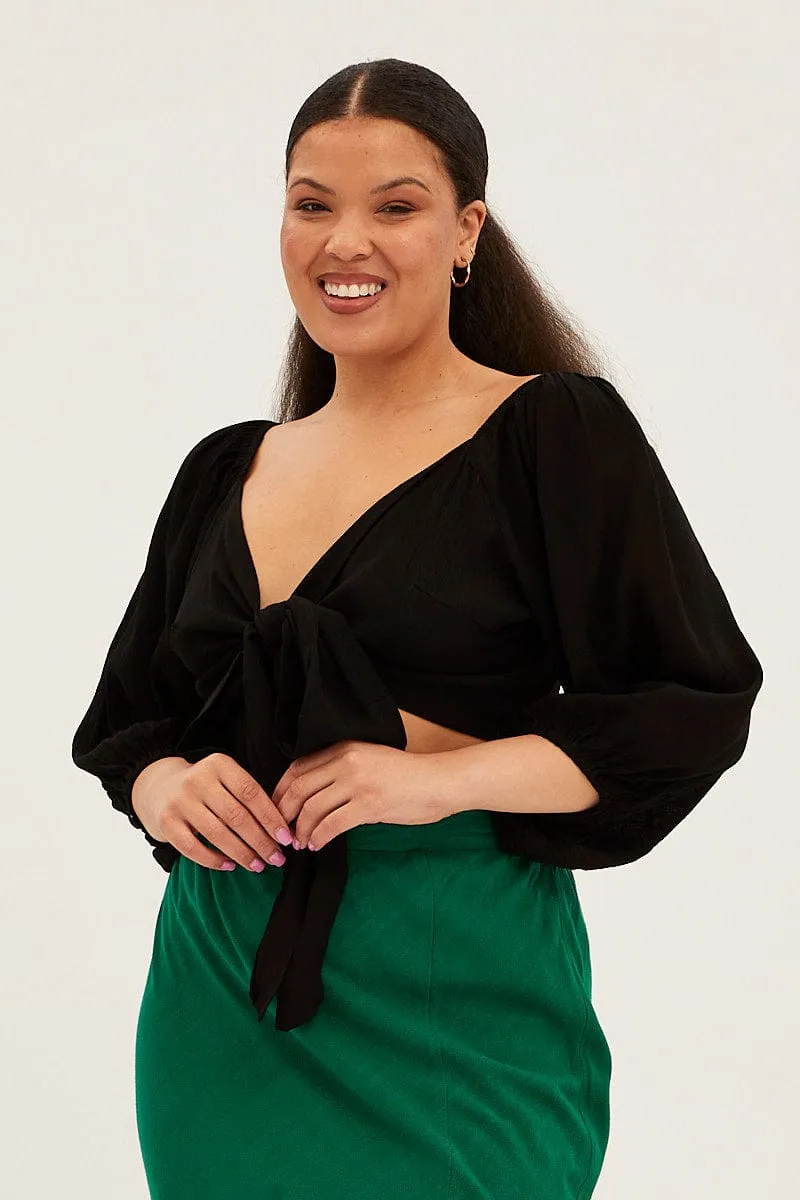 Black Bolero Jacket Tie Front Wrap Puff Sleeve