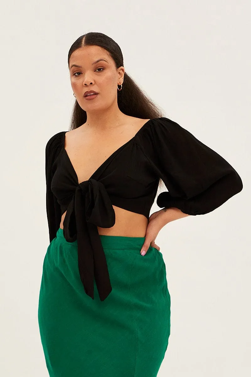 Black Bolero Jacket Tie Front Wrap Puff Sleeve