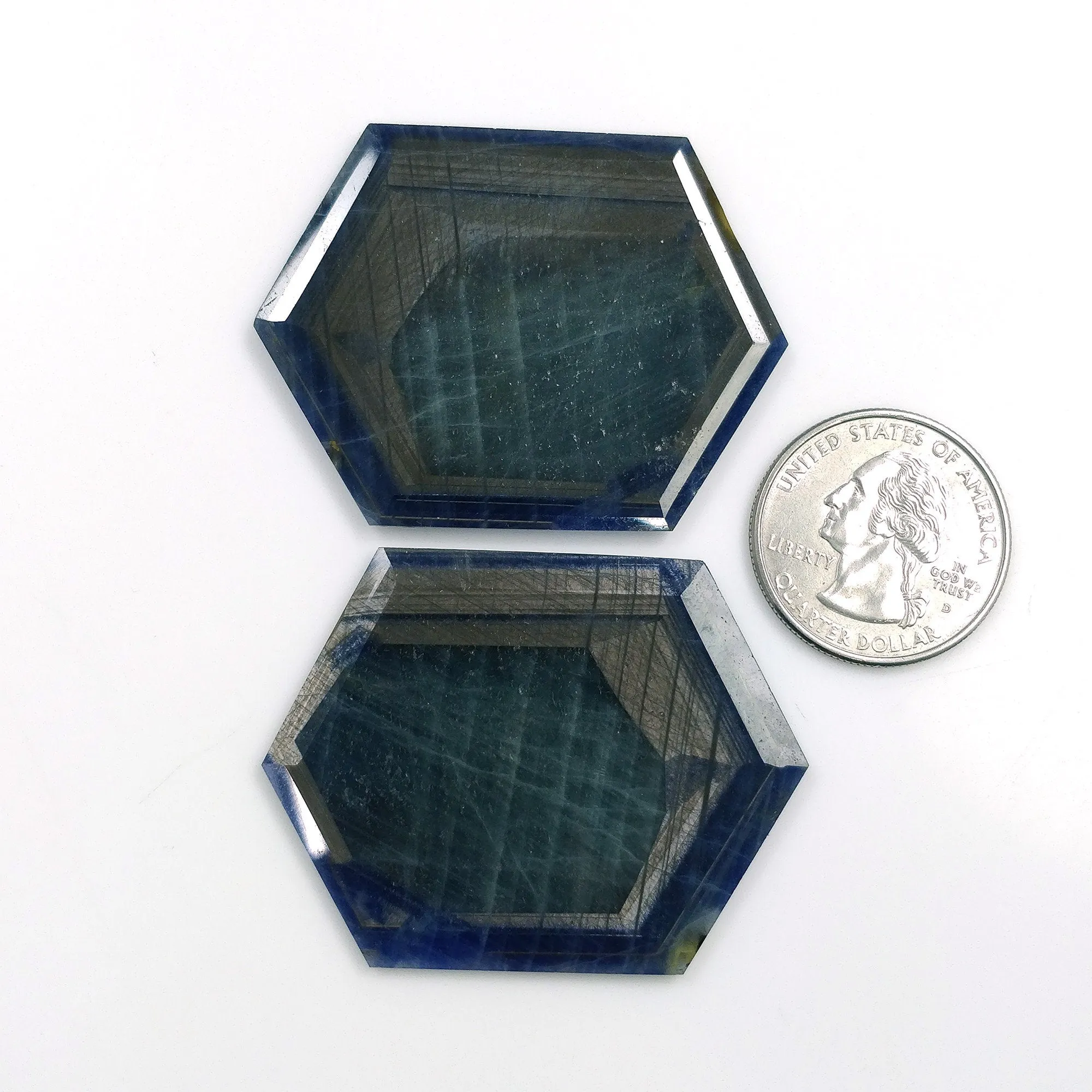 BLUE CHOCOLATE Sheen SAPPHIRE Gemstone Cut : 154.35cts Natural Untreated Sapphire Hexagon Shape Normal Cut 50*38mm Pair For Jewelry