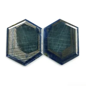 BLUE CHOCOLATE Sheen SAPPHIRE Gemstone Cut : 154.35cts Natural Untreated Sapphire Hexagon Shape Normal Cut 50*38mm Pair For Jewelry