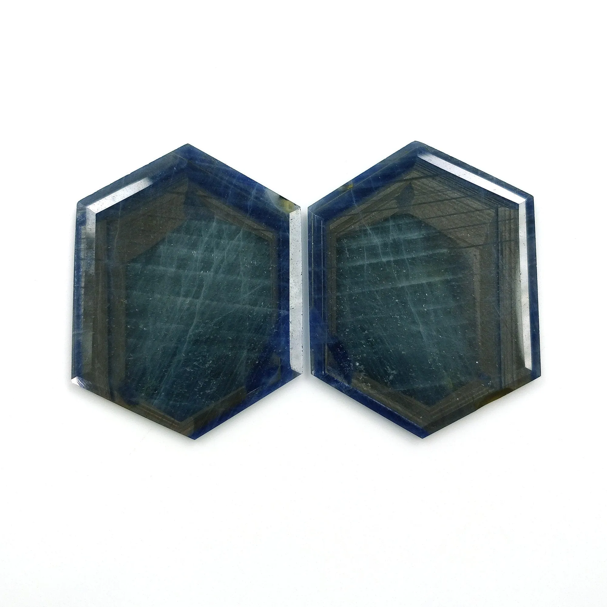 BLUE CHOCOLATE Sheen SAPPHIRE Gemstone Cut : 154.35cts Natural Untreated Sapphire Hexagon Shape Normal Cut 50*38mm Pair For Jewelry